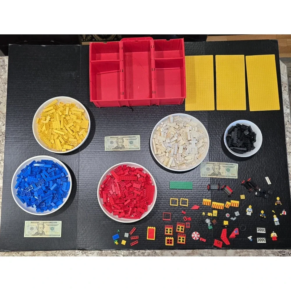 Vintage Red Yellow‎ 1980s Lego Classic Case Full Of Classic Bricks Color